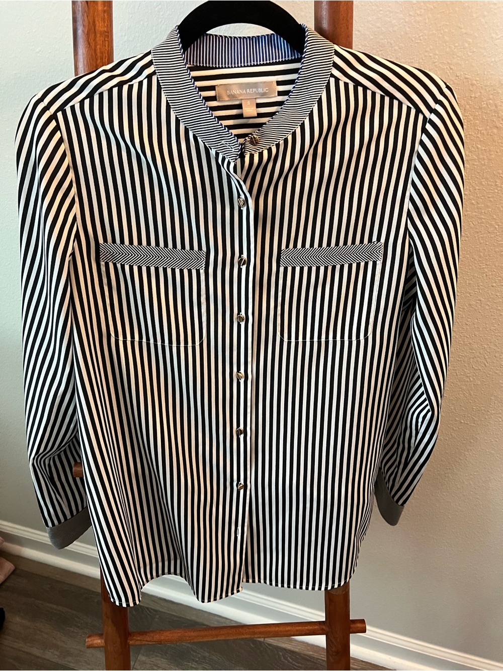 Banana Republic Black and White Vertical Stripe Button-Down Shirt